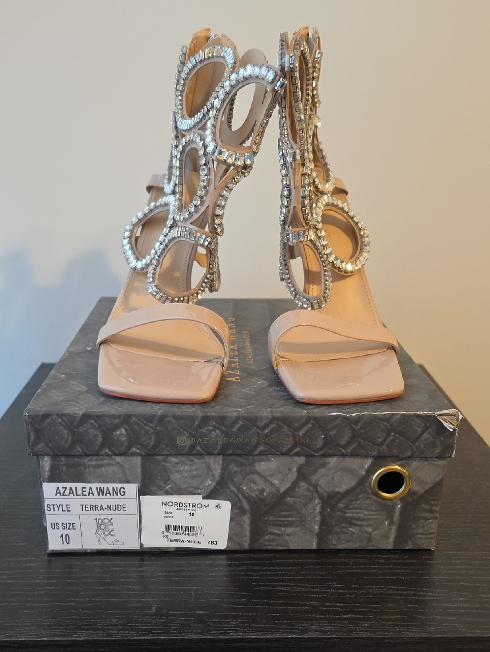 Azalea Wang Terra Nude Crystal Embellished Heels